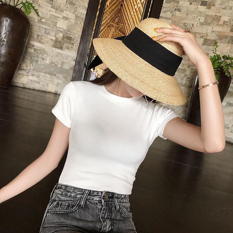 260g Cross-Border Export Women's Short-Sleeved T-Shirt 2025 New Summer Korean Style Large Size High Elasticity Solid Color Round Neck Base Shirt - Image 5