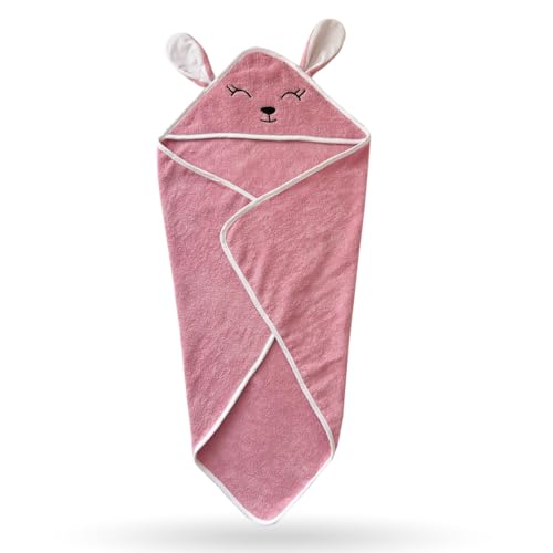 Kridlo 100% Cotton Terry Baby Hooded Towel for Newborn, Super Soft & Absorbent GSM-550 Bath Towel, 70x70cm, 0-2 Years (Pack of 1, Mauve Rabbit) - Image 3