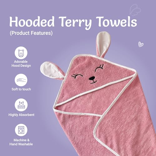 Kridlo 100% Cotton Terry Baby Hooded Towel for Newborn, Super Soft & Absorbent GSM-550 Bath Towel, 70x70cm, 0-2 Years (Pack of 1, Mauve Rabbit) - Image 5
