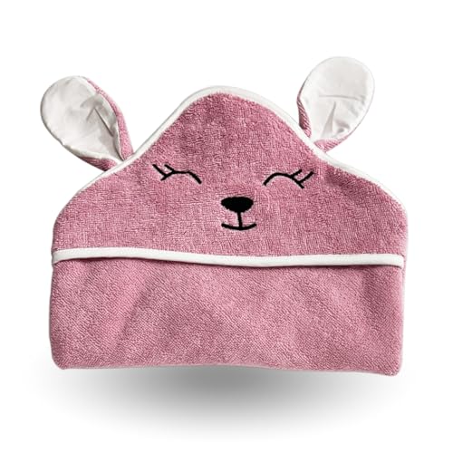Kridlo 100% Cotton Terry Baby Hooded Towel for Newborn, Super Soft & Absorbent GSM-550 Bath Towel, 70x70cm, 0-2 Years (Pack of 1, Mauve Rabbit) - Image 1