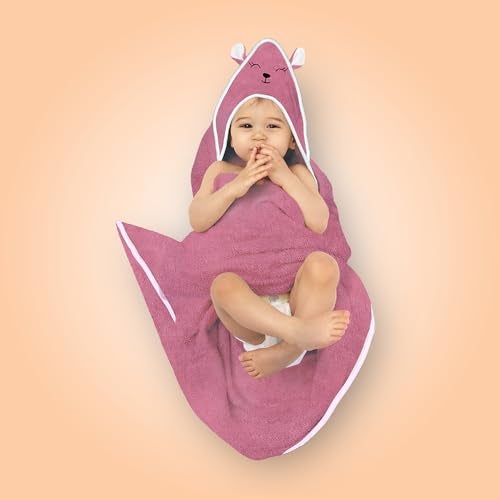 Kridlo 100% Cotton Terry Baby Hooded Towel for Newborn, Super Soft & Absorbent GSM-550 Bath Towel, 70x70cm, 0-2 Years (Pack of 1, Mauve Rabbit) - Image 2