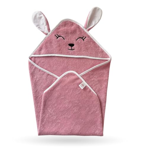 Kridlo 100% Cotton Terry Baby Hooded Towel for Newborn, Super Soft & Absorbent GSM-550 Bath Towel, 70x70cm, 0-2 Years (Pack of 1, Mauve Rabbit) - Image 4