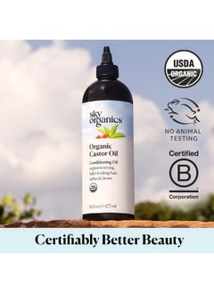 Sky Organics Sky Organics Organic Castor Oil, 100% Pure, Hexane Free, Cold-Pressed to Support Stronger, Fuller-Looking Hair, Eyelashes & Eyebrows,Good for Castor Packs, Navel Oiling, Carrier Oil Use, 16 fl oz  - Image 2