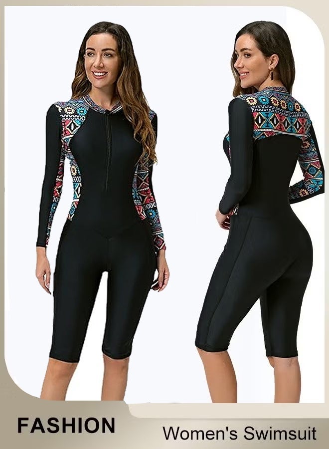 عربست ملابس السباحة النسائية One Piece Rash Guard ، ملابس حماية Boyleg الشمس الأشعة فوق البنفسجية ذات الأكمام الطويل للسيدات ، بدلات السباحة المعتدلة المطبوعة ، ملابس السباحة الأمامية للسيطرة على البطن ، ملابس السباحة الرياضية للسيدات للسباحة ، ركوب الأمواج ، الغوص ، ركوب الويكلورد ، الغوص والشاطئ - Image 1