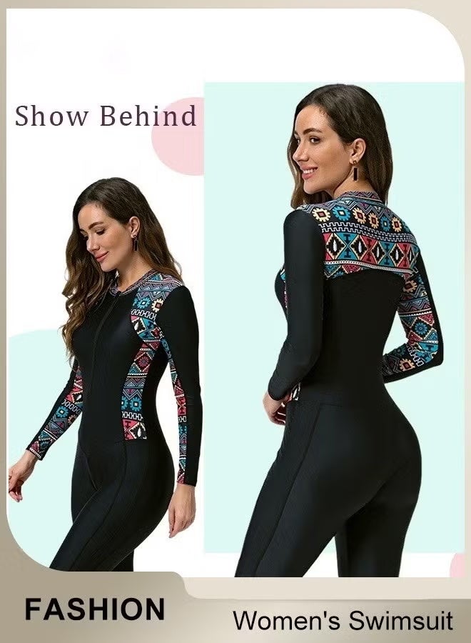 عربست ملابس السباحة النسائية One Piece Rash Guard ، ملابس حماية Boyleg الشمس الأشعة فوق البنفسجية ذات الأكمام الطويل للسيدات ، بدلات السباحة المعتدلة المطبوعة ، ملابس السباحة الأمامية للسيطرة على البطن ، ملابس السباحة الرياضية للسيدات للسباحة ، ركوب الأمواج ، الغوص ، ركوب الويكلورد ، الغوص والشاطئ - Image 2