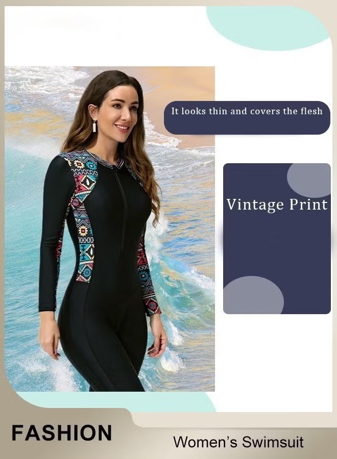 عربست ملابس السباحة النسائية One Piece Rash Guard ، ملابس حماية Boyleg الشمس الأشعة فوق البنفسجية ذات الأكمام الطويل للسيدات ، بدلات السباحة المعتدلة المطبوعة ، ملابس السباحة الأمامية للسيطرة على البطن ، ملابس السباحة الرياضية للسيدات للسباحة ، ركوب الأمواج ، الغوص ، ركوب الويكلورد ، الغوص والشاطئ - Image 5