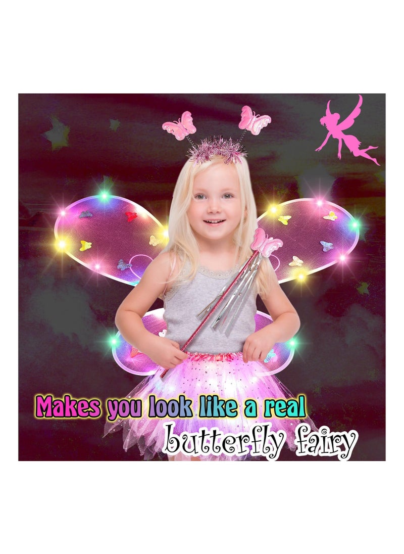 Generic Light Up Fairy Costume Set, 4Pcs Includes LED Tutu Skirt, erfly Fairy Wings erfly Wand, Headband,  Wings erfly Wings Costume, for  Costume Birthday Party Decoration  - Image 1
