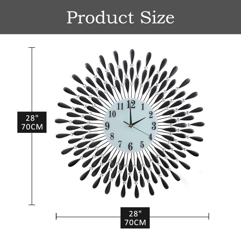 FMTAD Large Wall Clock Non-Ticking Silent Modern Metal Big Clocks Decorative Wall Clocks for Living Room Dining Room Bedroom Decor, Dia 28 Inch Black - Image 5
