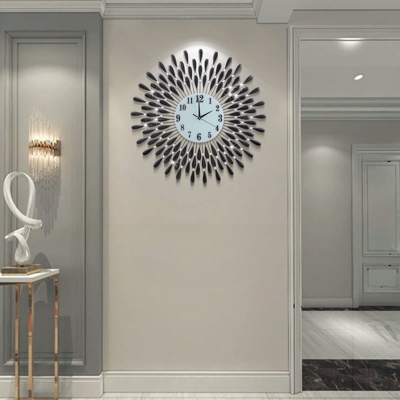 FMTAD Large Wall Clock Non-Ticking Silent Modern Metal Big Clocks Decorative Wall Clocks for Living Room Dining Room Bedroom Decor, Dia 28 Inch Black - Image 2