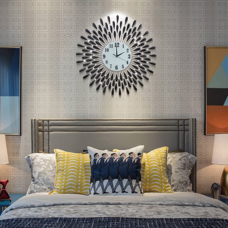 FMTAD Large Wall Clock Non-Ticking Silent Modern Metal Big Clocks Decorative Wall Clocks for Living Room Dining Room Bedroom Decor, Dia 28 Inch Black - Image 3