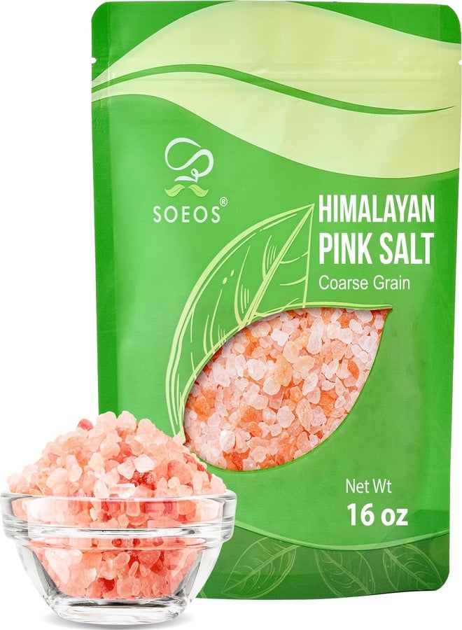 Soeos Coarse Pink Salt, Coarse Grain, 16 oz, Kosher Salt for Grinder Refill - Image 1