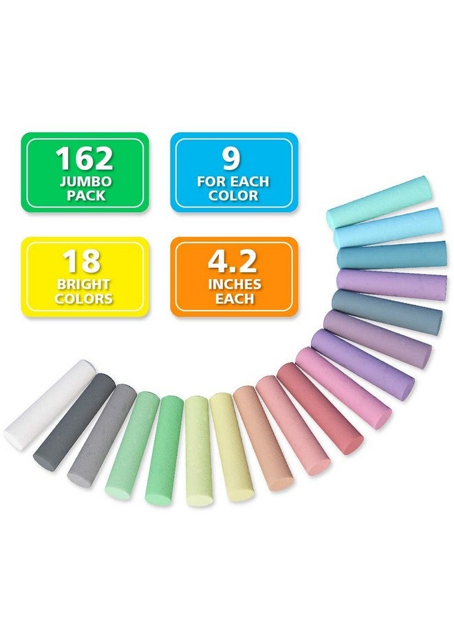 feela Sidewalk Chalk, 162 Pack 18 Colors Sidewalk Chalk Set For Kids Jumbo Chalk Bulk, Great for Kids Family, Paint on Sidewalk Wall School Driveway Blackboard Street Playground - Image 3