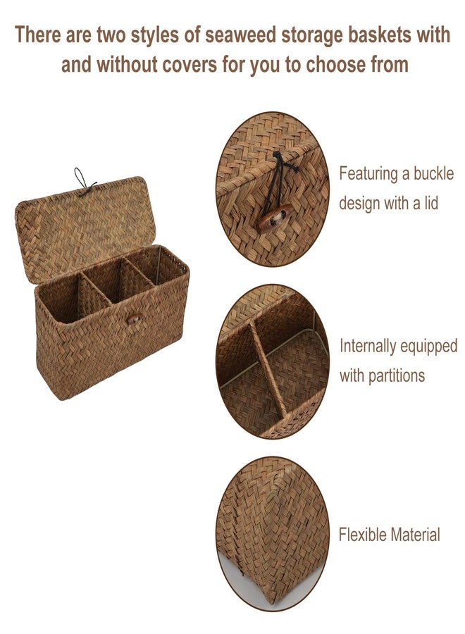 IBEQUEM Enlarge Seagrass Storage Basket, 3-Section Wicker Storage Basket for Bathroom, Rectangular Small Woven Shelf Basket for Toiletries Tampon - Image 2