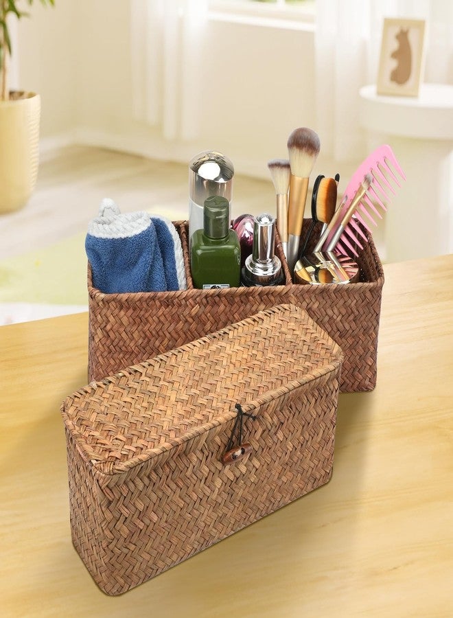 IBEQUEM Enlarge Seagrass Storage Basket, 3-Section Wicker Storage Basket for Bathroom, Rectangular Small Woven Shelf Basket for Toiletries Tampon - Image 4