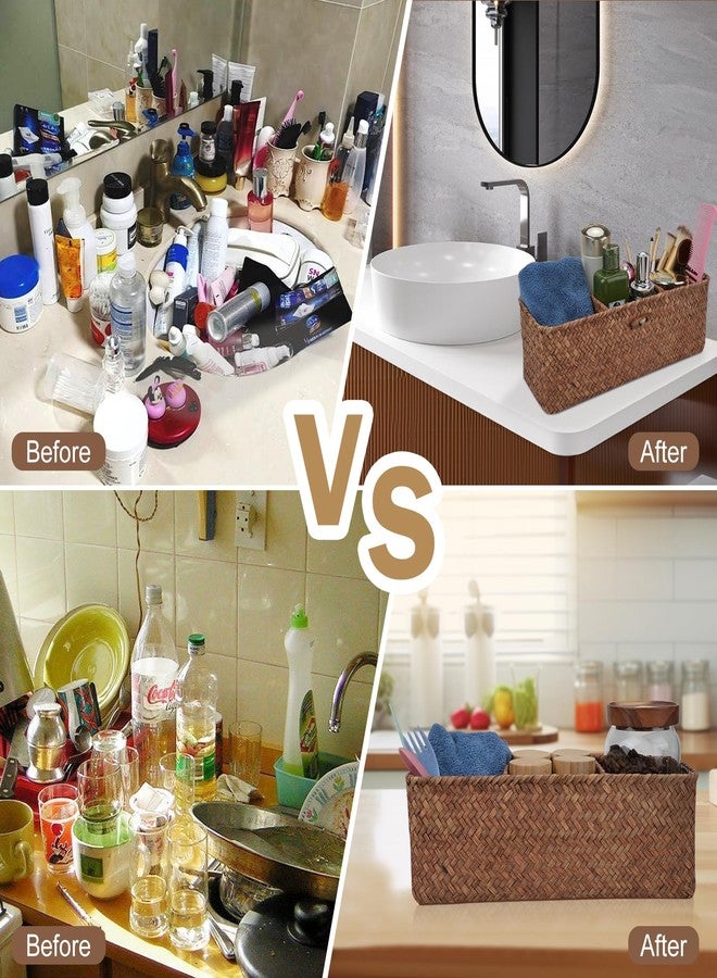 IBEQUEM Enlarge Seagrass Storage Basket, 3-Section Wicker Storage Basket for Bathroom, Rectangular Small Woven Shelf Basket for Toiletries Tampon - Image 5