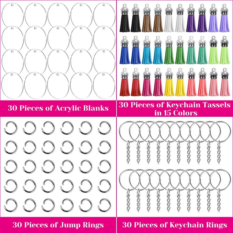 Audab 120pcs Acrylic Keychain Blanks for Vinyl Kit Including 30pcs Clear Acrylic Blanks, 30pcs Keychain Tassels, 30pcs Key Rings and 30pcs Jump Rings for DIY Key Chain Vinyl Crafting - Image 2