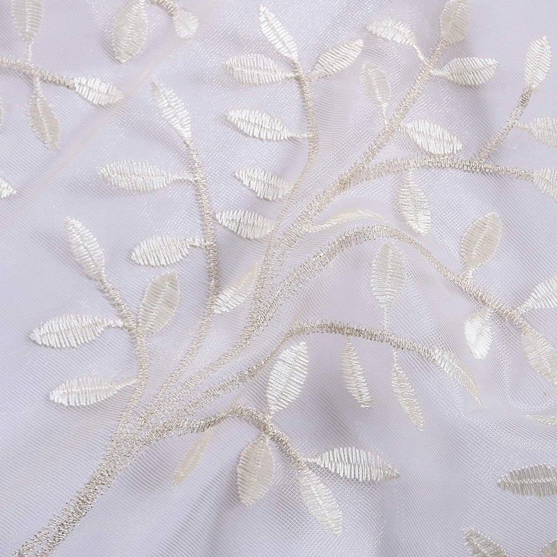 DONREN Luxury Beige Sheer Curtains for Living Room - Leaf Embroidery Sheer Curtain Panels for Bedroom (W 52 x L 84 Inch,2 Panels) - Image 5