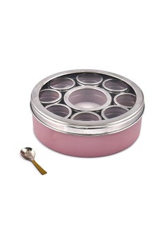 Elan Elan Stainless Steel Masala Box | Spice Storage Container | Masala Dani With 9 Containers and Small Spoon | Masala Dabba For Kitchen See Through Lid | Kitchen Spice Organiser (Mauve)  - Image 4