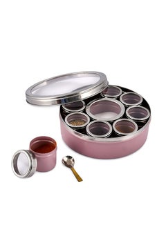 Elan Elan Stainless Steel Masala Box | Spice Storage Container | Masala Dani With 9 Containers and Small Spoon | Masala Dabba For Kitchen See Through Lid | Kitchen Spice Organiser (Mauve)  - Image 2