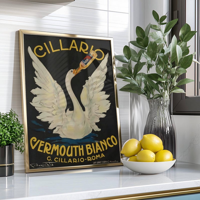 TNESSENTIAL Cillario Vermouth Bianco Poster: Italian Vintage Swan Art, Black Gold Aperitivo Print - Image 2