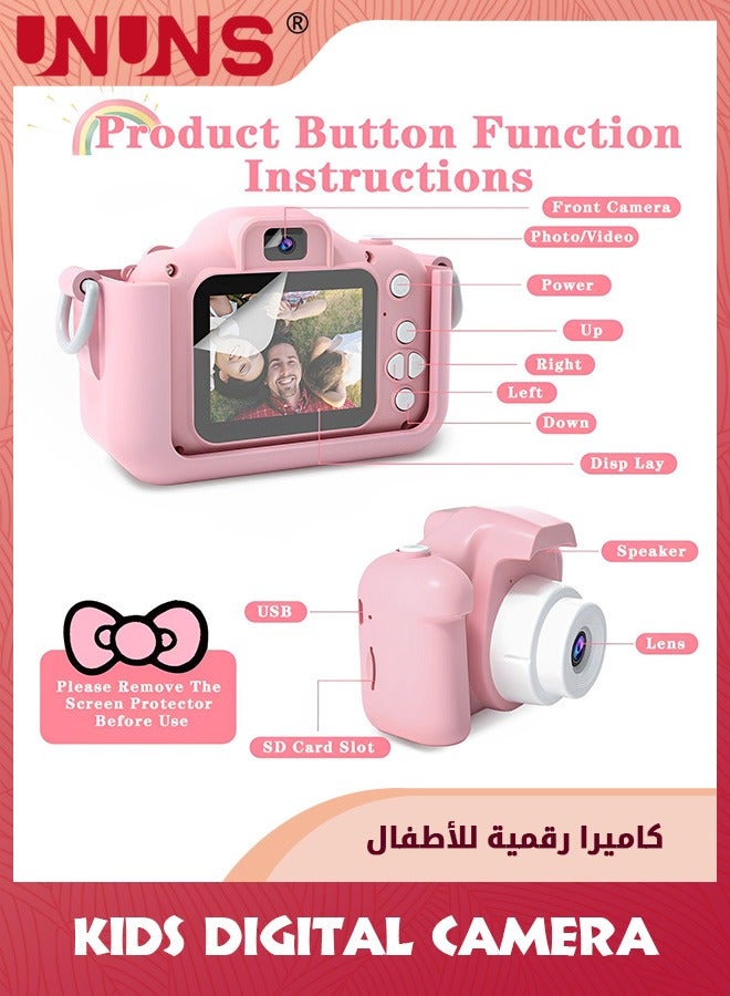 UNUNS Kids Camera Electronic Toys,3-9 Year Old Toys For Girls/Boys,Kids Digital Camera With 1080p Video,Selfie Camera With 32gb Sd Card,Card Reader,Birthday Gifts For Kids 3-12,Cute Pink Cat - Image 5