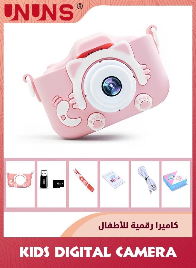 UNUNS Kids Camera Electronic Toys,3-9 Year Old Toys For Girls/Boys,Kids Digital Camera With 1080p Video,Selfie Camera With 32gb Sd Card,Card Reader,Birthday Gifts For Kids 3-12,Cute Pink Cat - Image 2