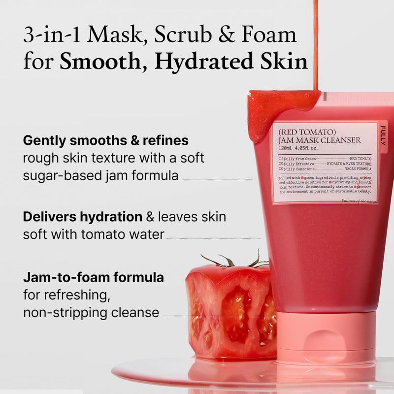 FULLY Red Tomato Jam Mask Cleanser, Gentle Exfoliation, Refines Skin Texture, Clear Pores, Hydration, Face Wash, Vegan, Rough & Sensitive Skin, Korean Skincare 4.05 fl.oz - Image 3