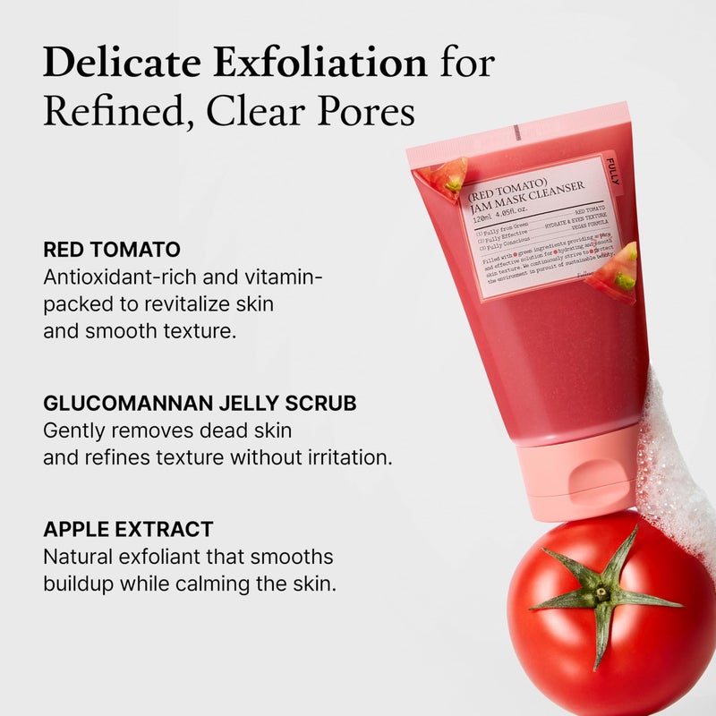 FULLY Red Tomato Jam Mask Cleanser, Gentle Exfoliation, Refines Skin Texture, Clear Pores, Hydration, Face Wash, Vegan, Rough & Sensitive Skin, Korean Skincare 4.05 fl.oz - Image 4