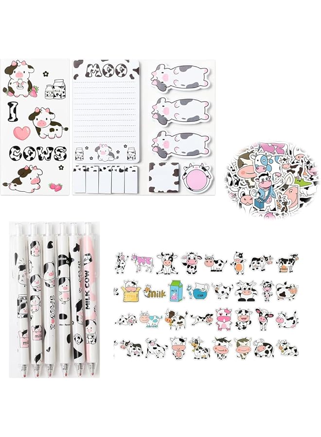 إيروريكس مجموعة أدوات مكتبية من Milk Cow تتضمن ملاحظات لاصقة وأقلام حبر جل وملصقات وعلامات تبويب فهرس وعلامات مرجعية ودفتر ملاحظات هدية رائعة للعودة إلى المدرسة للطلاب مكونة من 67 قطعة - Image 1