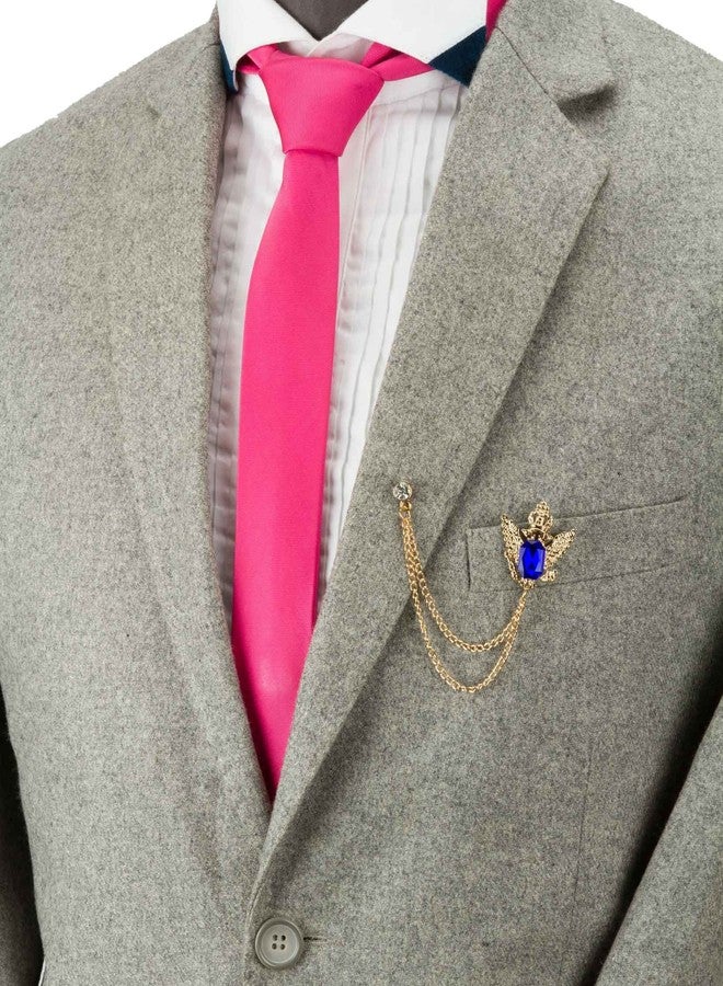 Knighthood Crowned Blue Stone with Hanging Chain Brooch for Men - Image 3