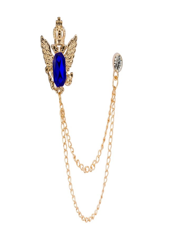 Knighthood Crowned Blue Stone with Hanging Chain Brooch for Men - Image 1