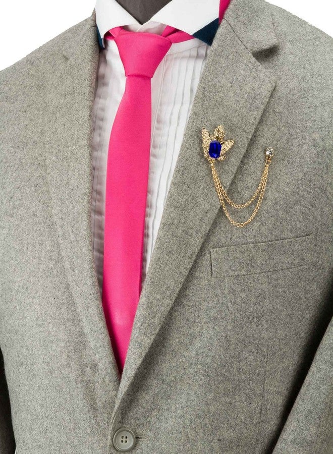 Knighthood Crowned Blue Stone with Hanging Chain Brooch for Men - Image 2
