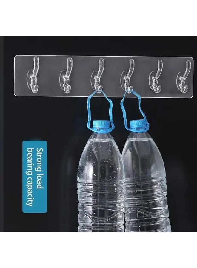 6 Row Transparent Hooks Strong Adhesive Non Damaging Wall Mounting Bathroom Organizer - Image 2