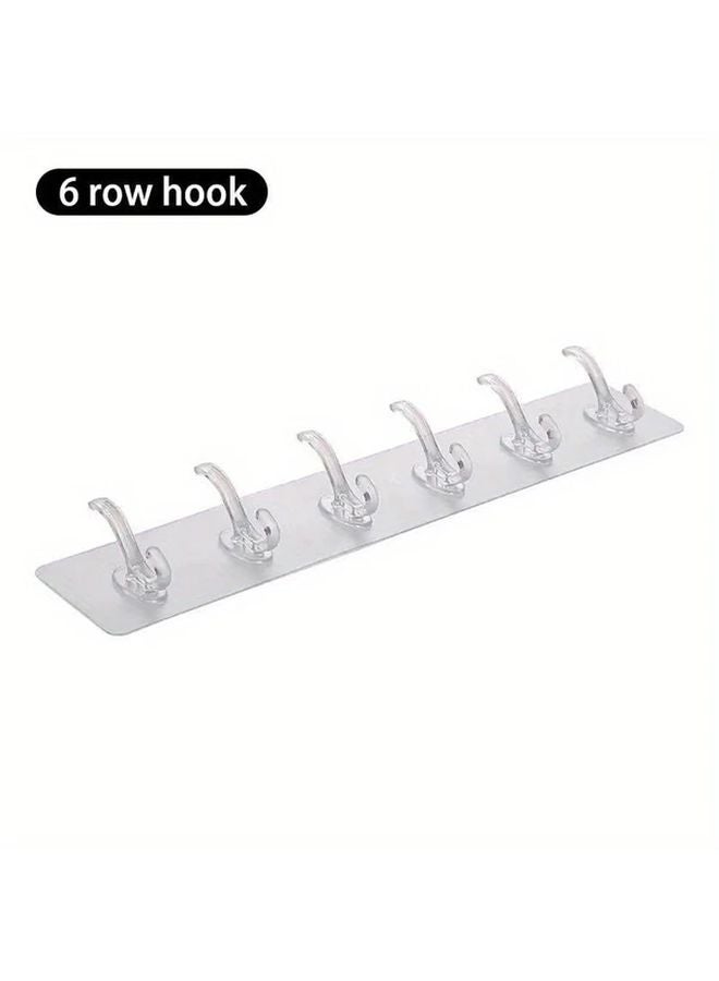 6 Row Transparent Hooks Strong Adhesive Non Damaging Wall Mounting Bathroom Organizer - Image 1