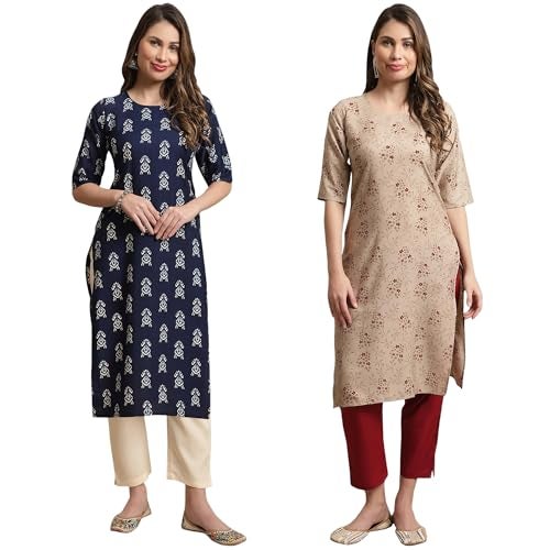 Tee Projekt Crepe Printed Kurti & Pant Set for Women Ethnic Wear Casual Wear Kurta Set - Image 1