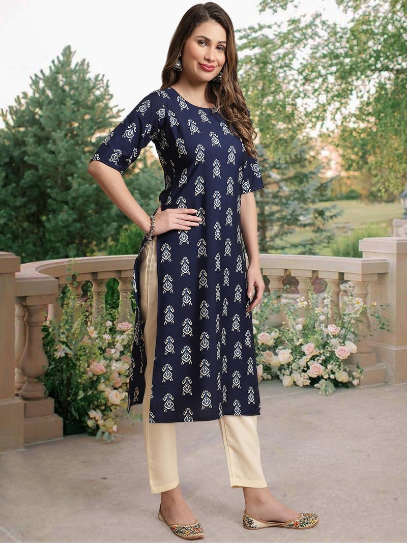 Tee Projekt Crepe Printed Kurti & Pant Set for Women Ethnic Wear Casual Wear Kurta Set - Image 3
