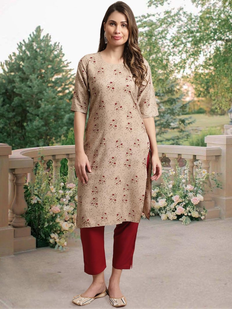 Tee Projekt Crepe Printed Kurti & Pant Set for Women Ethnic Wear Casual Wear Kurta Set - Image 5