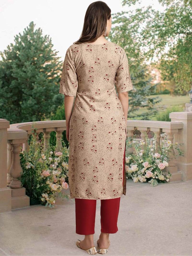 Tee Projekt Crepe Printed Kurti & Pant Set for Women Ethnic Wear Casual Wear Kurta Set - Image 4