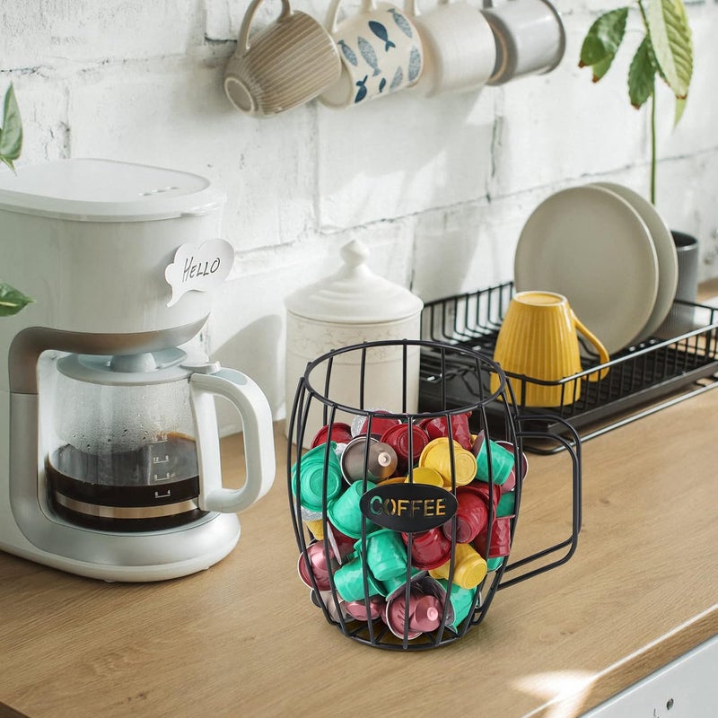 MOLIGOU Coffee Pod Basket, Black, Round, Modern, Rustic, Country-Chic, K Cup Storage, Organizer, Decor, Kitchen Counter, Coffee Bar - Image 5