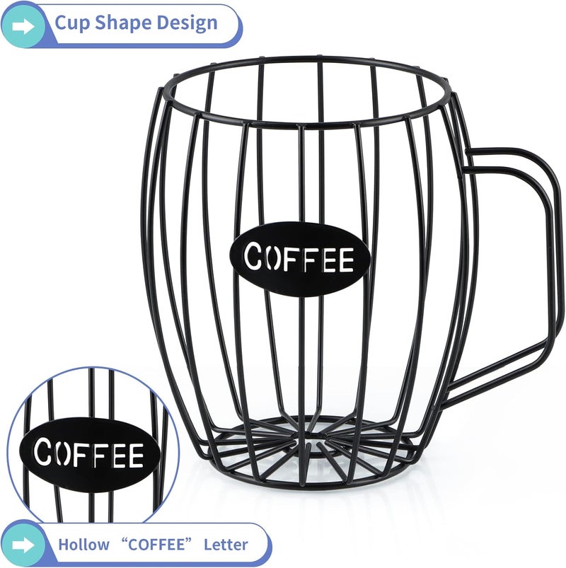 MOLIGOU Coffee Pod Basket, Black, Round, Modern, Rustic, Country-Chic, K Cup Storage, Organizer, Decor, Kitchen Counter, Coffee Bar - Image 4