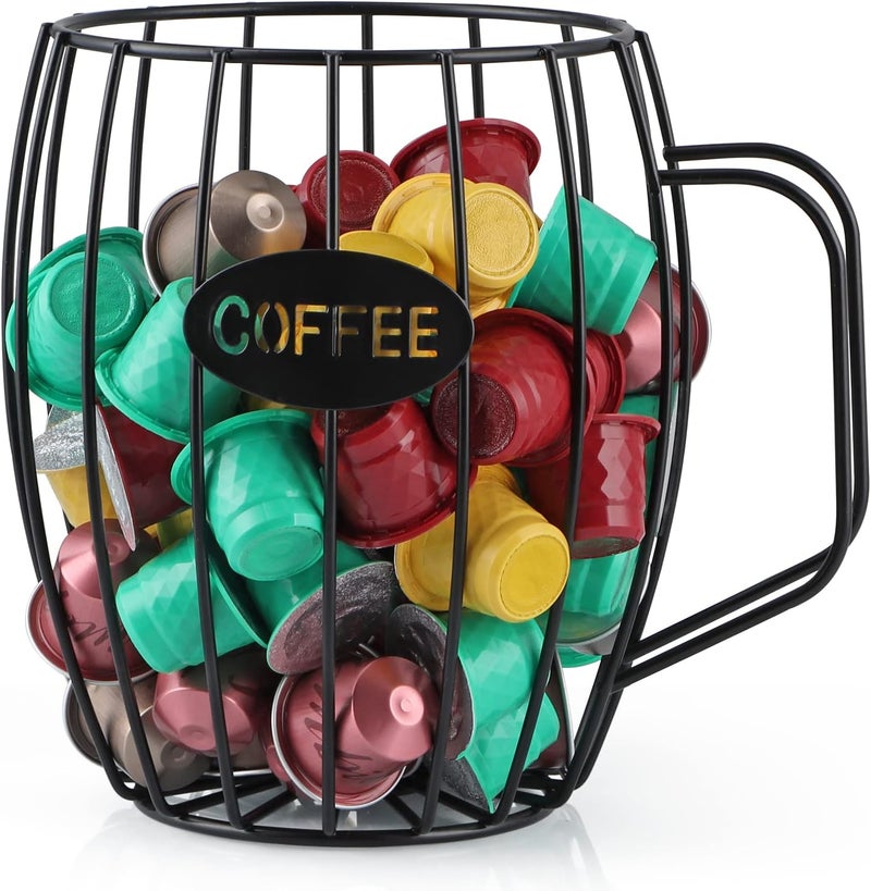 MOLIGOU Coffee Pod Basket, Black, Round, Modern, Rustic, Country-Chic, K Cup Storage, Organizer, Decor, Kitchen Counter, Coffee Bar - Image 1