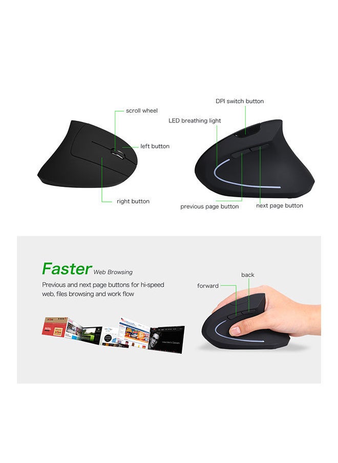 NIBEMINENT Wireless Vertical Mouse 13.0X9.2X7.5centimeter Black  - Image 3
