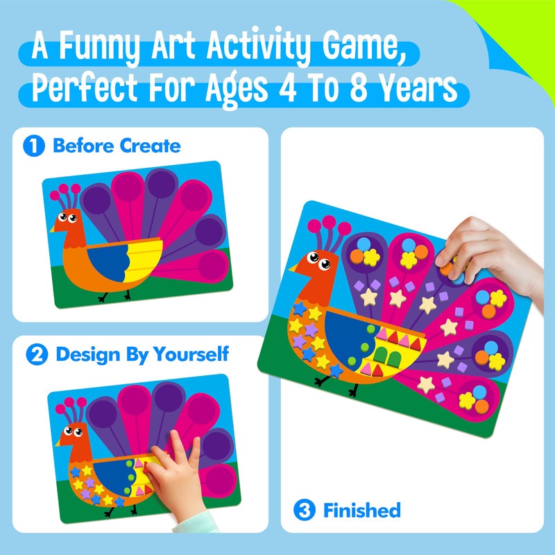 SpriteGru Foam Sticker Art Activity, 20 Wild Animal Art Boards with 1660 Foam Stickers in 10 Colors, Funny DIY Activity Creative Craft Kits Travel Game for Kids, Boys & Girls - Image 3
