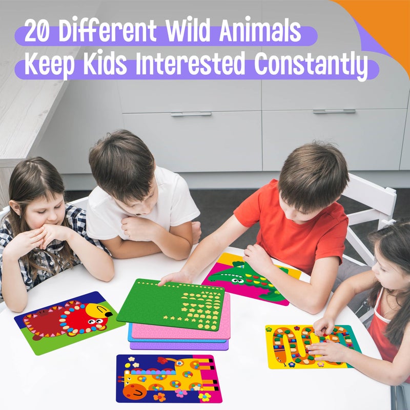 SpriteGru Foam Sticker Art Activity, 20 Wild Animal Art Boards with 1660 Foam Stickers in 10 Colors, Funny DIY Activity Creative Craft Kits Travel Game for Kids, Boys & Girls - Image 4
