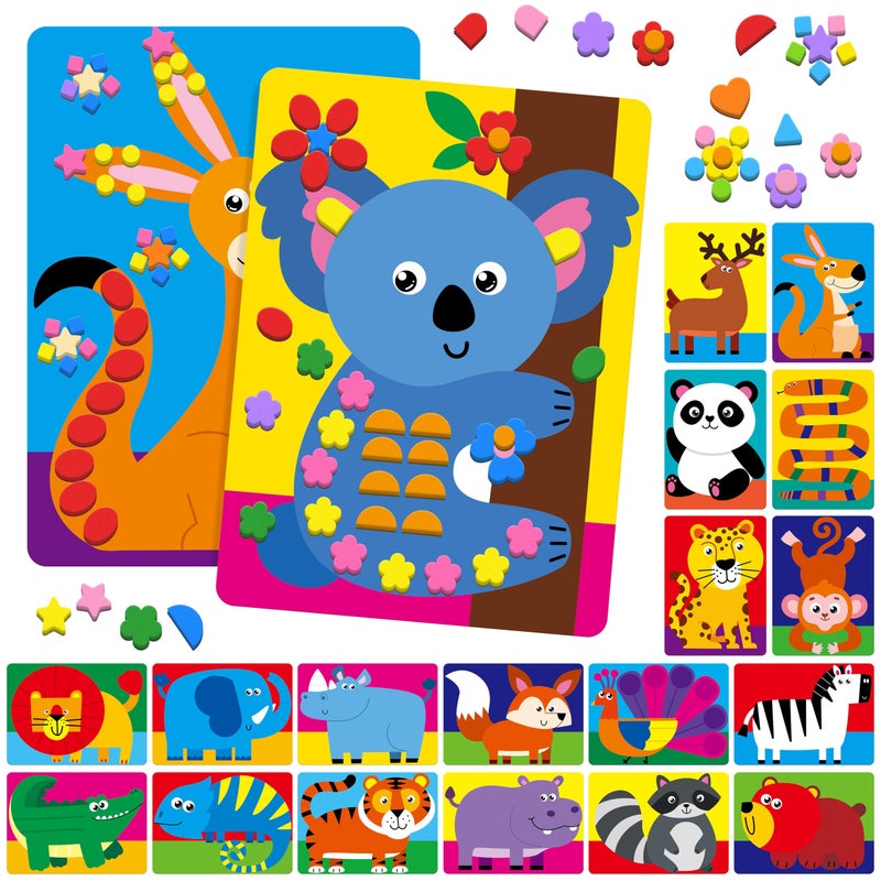 SpriteGru Foam Sticker Art Activity, 20 Wild Animal Art Boards with 1660 Foam Stickers in 10 Colors, Funny DIY Activity Creative Craft Kits Travel Game for Kids, Boys & Girls - Image 1