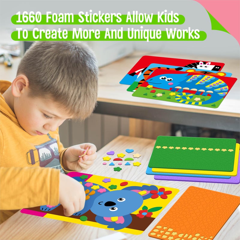 SpriteGru Foam Sticker Art Activity, 20 Wild Animal Art Boards with 1660 Foam Stickers in 10 Colors, Funny DIY Activity Creative Craft Kits Travel Game for Kids, Boys & Girls - Image 5