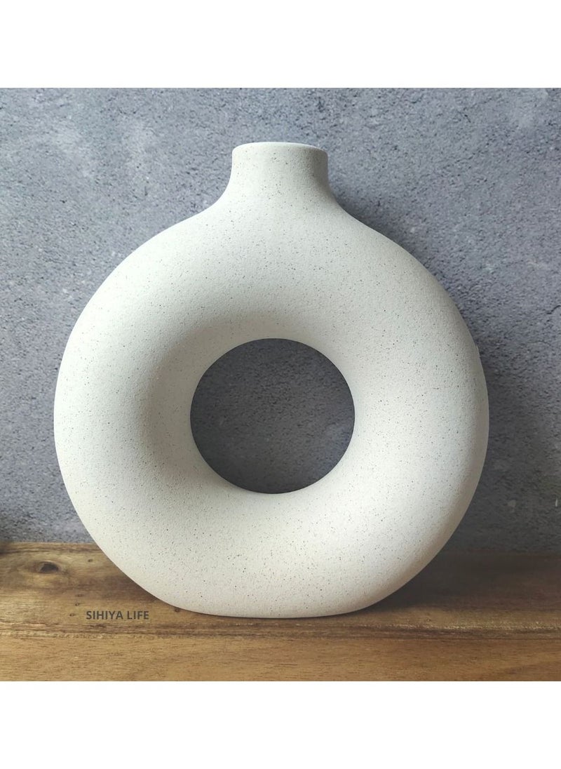 SIHIYA LIFE - Premium Off White Ceramic Nordic Boho Modern Minimalist Design Big Flower Vase - Medium | for Elegant Home Décor | Living Room Centerpiece Flower Vase | Gifting - Image 1