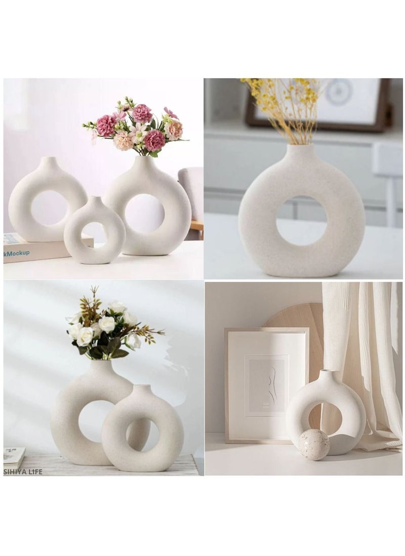 SIHIYA LIFE - Premium Off White Ceramic Nordic Boho Modern Minimalist Design Big Flower Vase - Medium | for Elegant Home Décor | Living Room Centerpiece Flower Vase | Gifting - Image 1