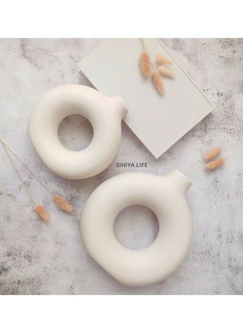 SIHIYA LIFE - Premium Off White Ceramic Nordic Boho Modern Minimalist Design Big Flower Vase - Medium | for Elegant Home Décor | Living Room Centerpiece Flower Vase | Gifting - Image 1