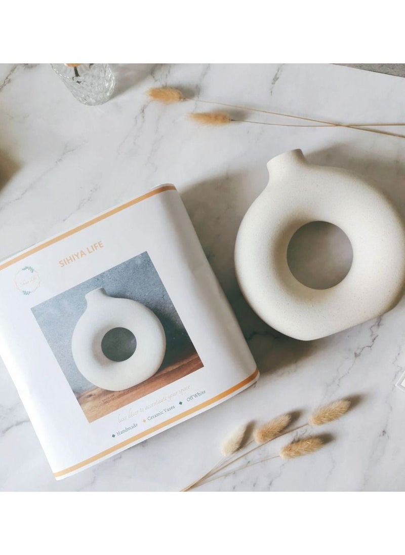 SIHIYA LIFE - Premium Off White Ceramic Nordic Boho Modern Minimalist Design Big Flower Vase - Medium | for Elegant Home Décor | Living Room Centerpiece Flower Vase | Gifting - Image 1